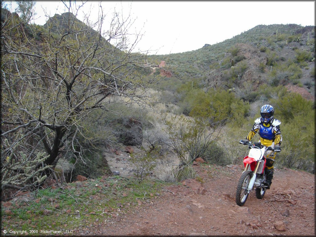 Woman on a Honda CRF Motorcycle at Black Hills Box Canyon Trail
