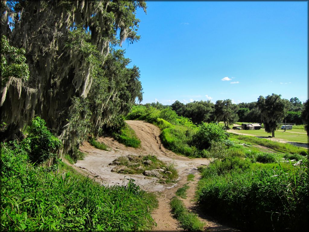 Offroad trails with view of campground at Hardrock Cycle Park.