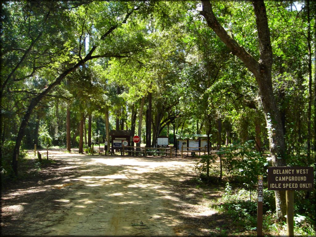 Delancy West campground entrance at Ocala OHV Area.