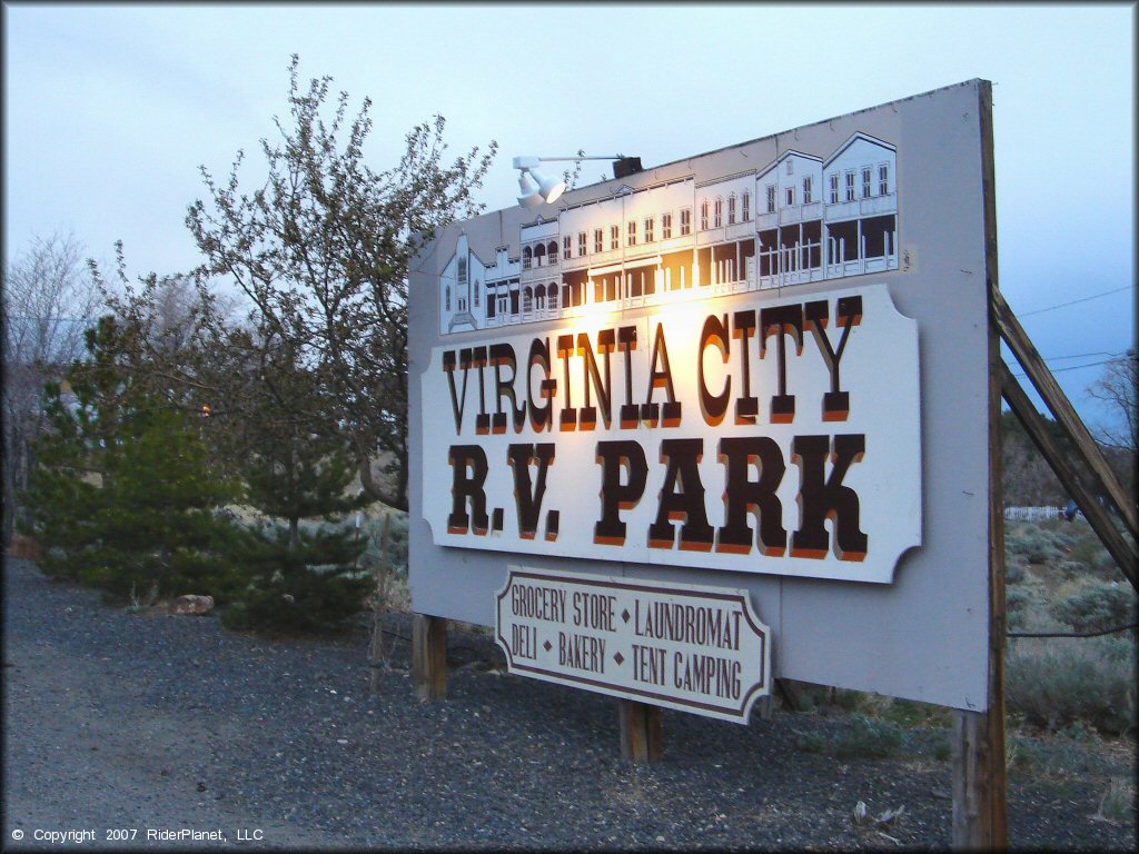 Large sign for Virginia City RV Park.