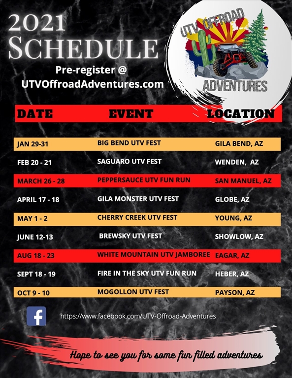 2021 UTV Offroad Adventures Schedule