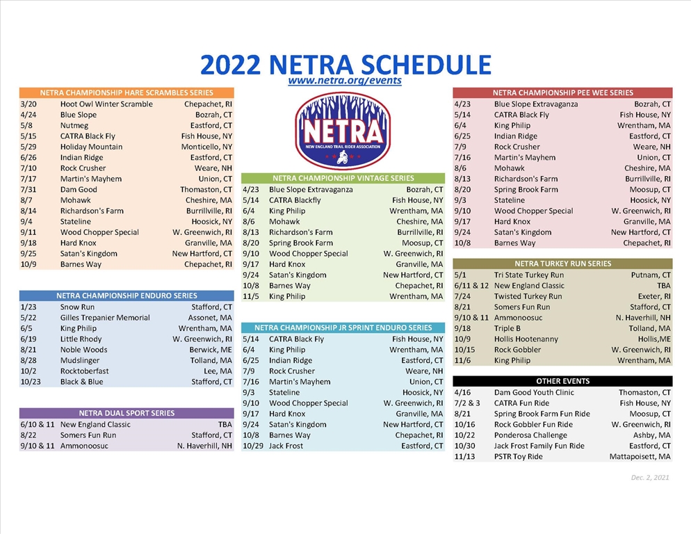 2022 NETRA Schedule