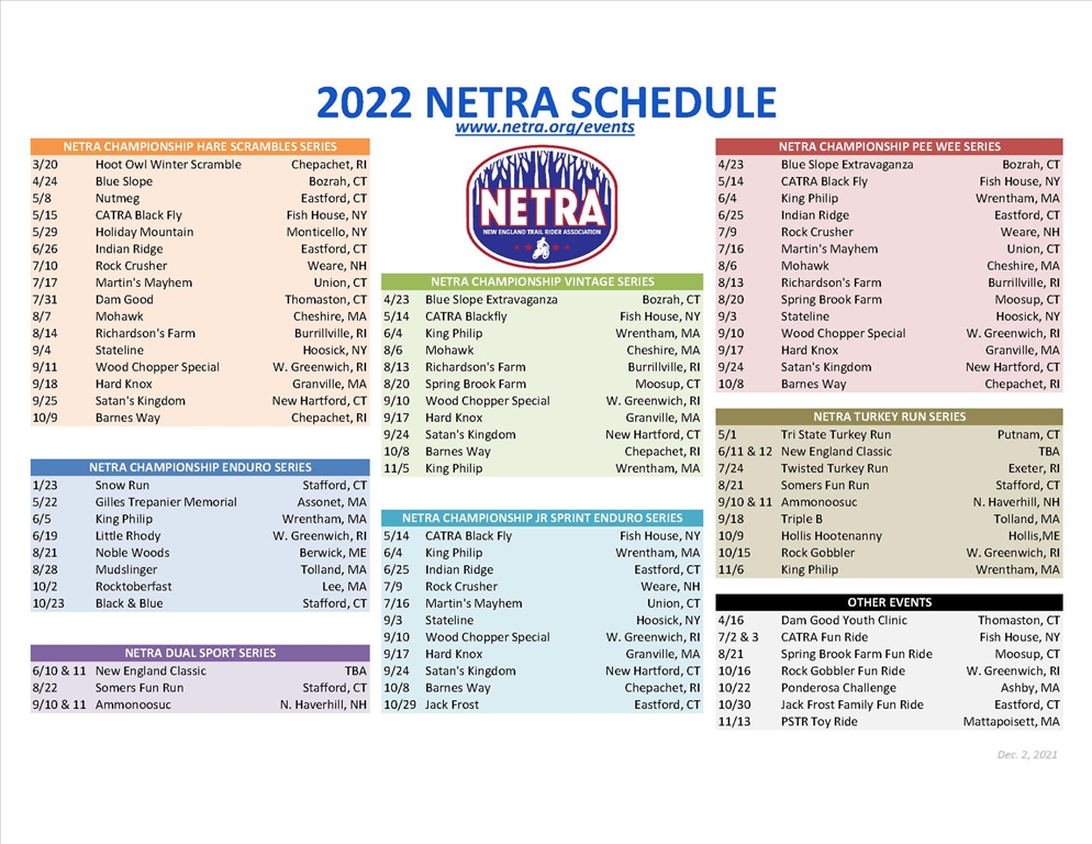 2022 NETRA Schedule