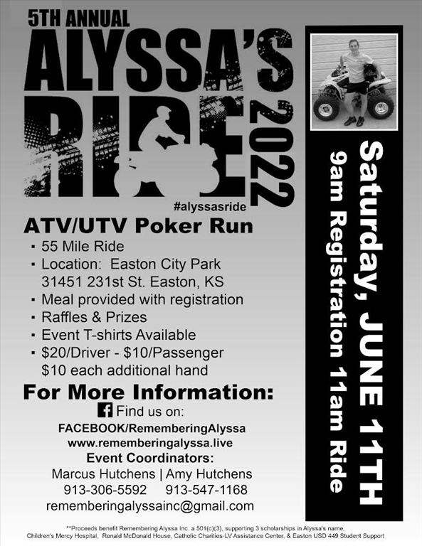 2022 Alyssas Ride ATV and UTV Poker Run Flyer