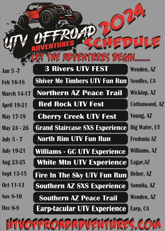 2024 UTV OffRoad Adventures Schedule