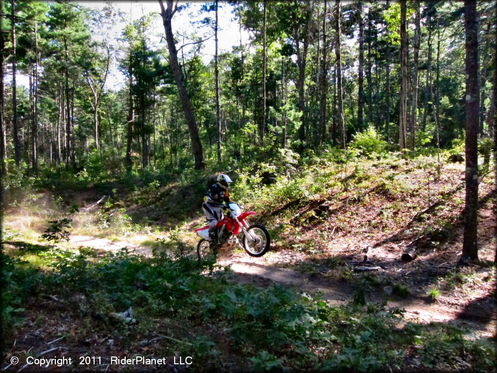 Honda CRF Motorcycle floating the front at Hodges Village Dam Trail