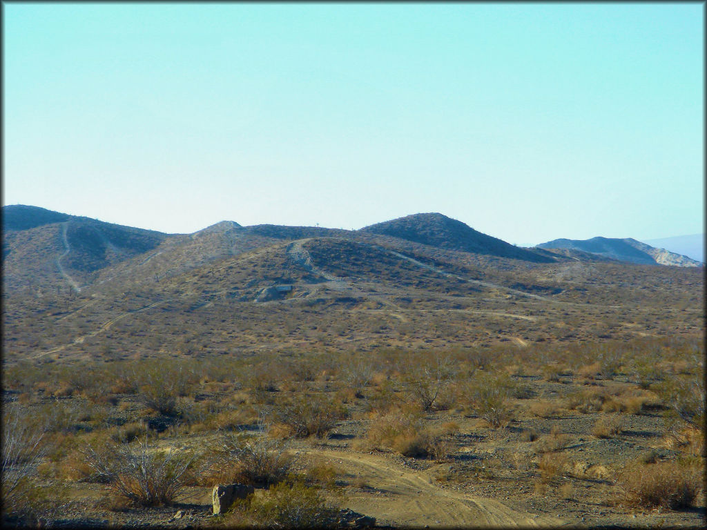 Scenic view of desert ATV and Jeep trails in the Mojave Desert.