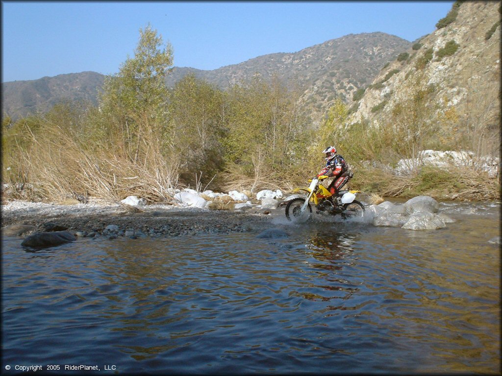 OHV crossing the water at San Gabriel Canyon OHV Area