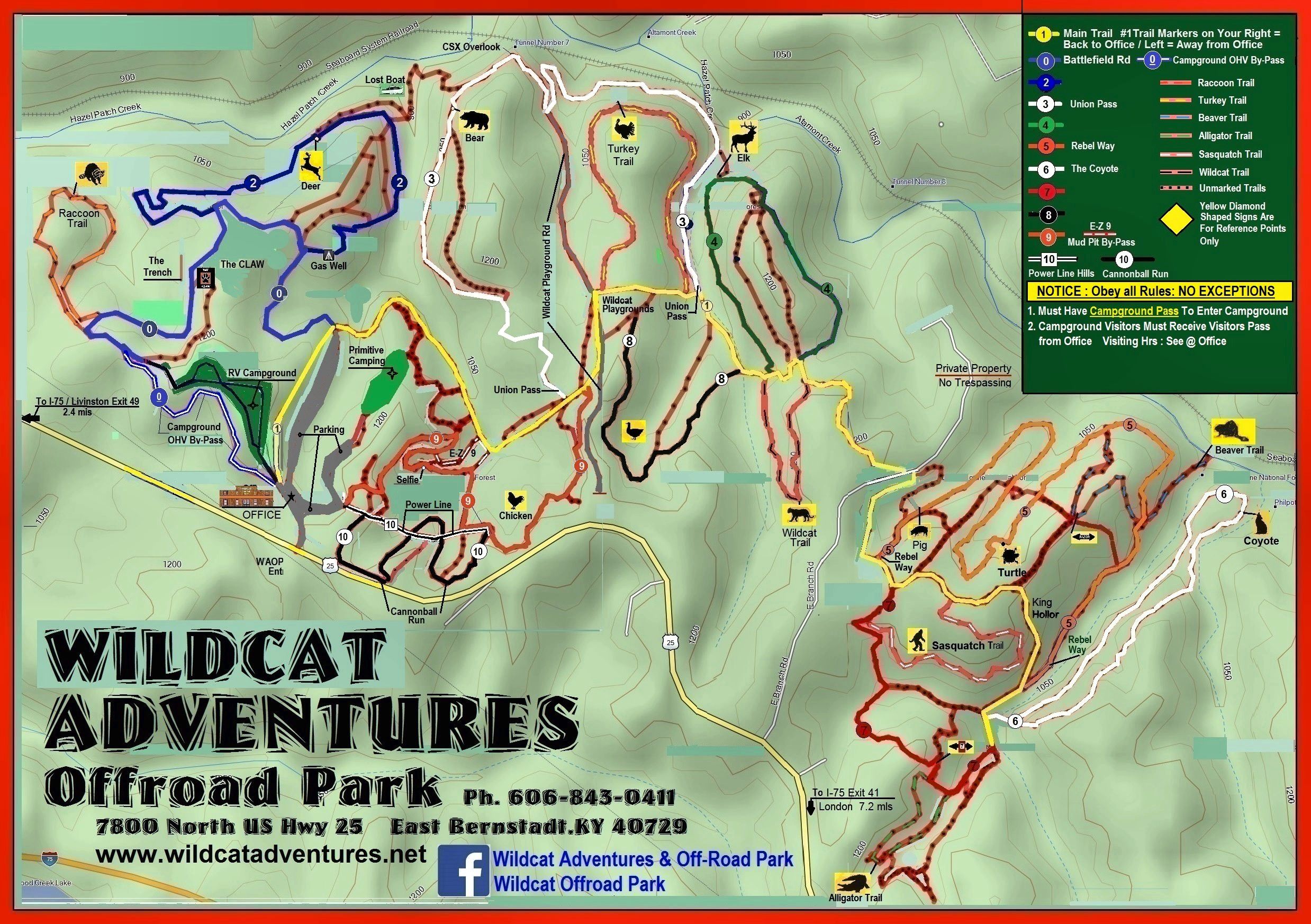 Trail map of Wildcat Offroad Park.