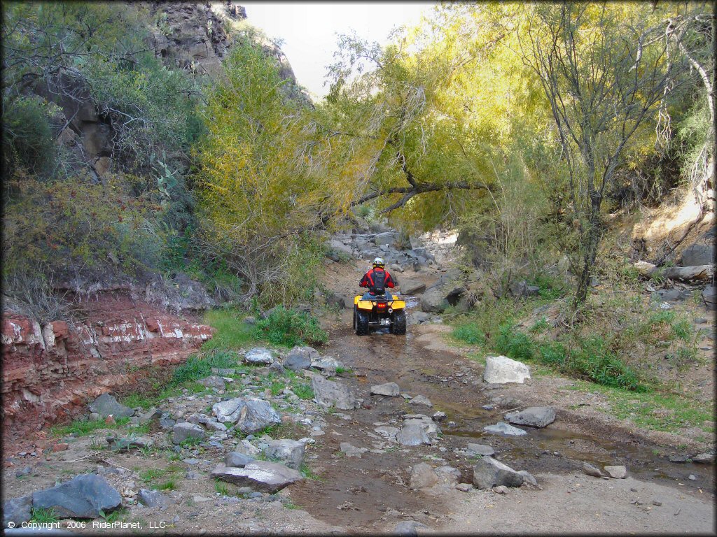 OHV crossing the water at Log Corral Canyon Trail