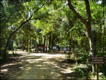 Campground entrance with self pay and informational kiosks.