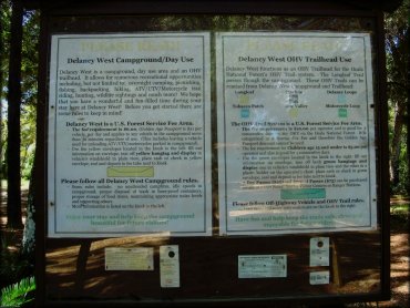 Forest Service information kiosk explaining campground, day use and trailhead fees.