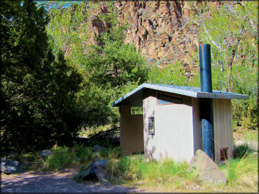 Vault toilet at Juniper Grove Campground.