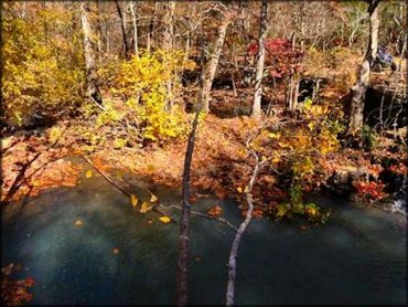 UTV overlooking small pond and waterfall.