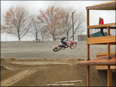 Honda CRF Motorcycle getting air at Horn Rapids ORV Park OHV Area
