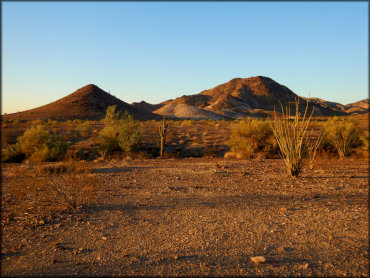 A scenic landscape of the desert taken when the the sun was low.