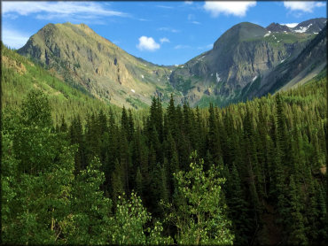 A rocky mountain view from the off-road trail.