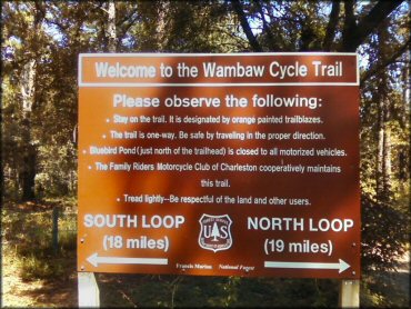 Wambaw Cycle Trail trailhead sign.