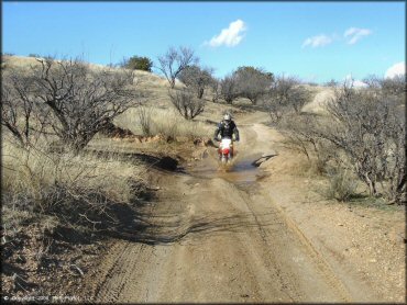Honda CRF Motorbike traversing the water at Redington Pass Trail