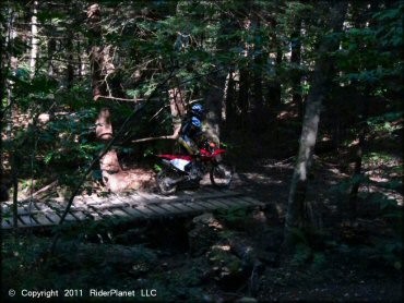 Honda CRF Motorcycle crossing some water at Beartown State Forest Trail