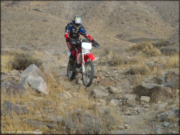 Honda CRF Motorbike popping a wheelie at Wilson Canyon Trail