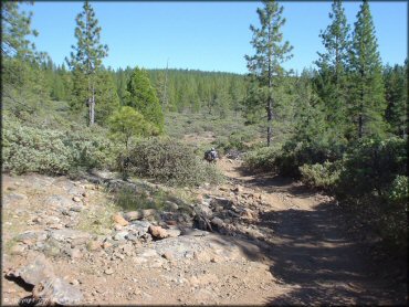 A rocky section of trail for ATVs, UTVs and motorcycles.
