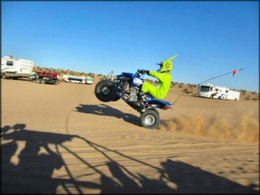OHV popping a wheelie at Glamis Sand Dunes Dune Area