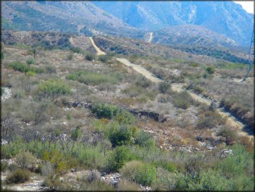 View of trail heading towards the San Bernardino Mountains.
