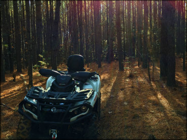 An ATV in the woods