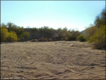 A primitive camping spot surrounded by desert scrub brush.