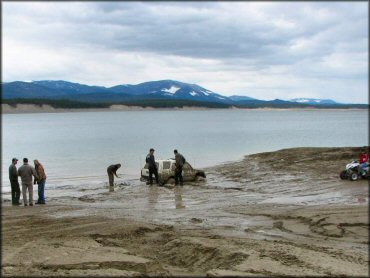 4 by 4 crossing the water at Koocanusa Sand Dunes and Trail System OHV Area