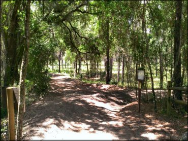 A scenic photo of OHV trail with forest service signage.