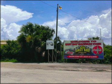 Main entrance sign for East Bay Raceway Park.