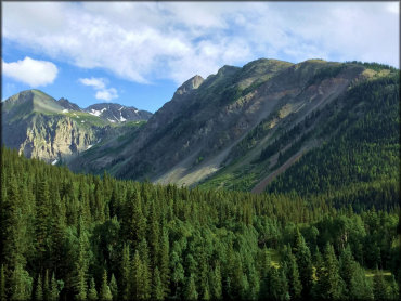 A view of rugged mountain peaks in the Rocky Mountains.