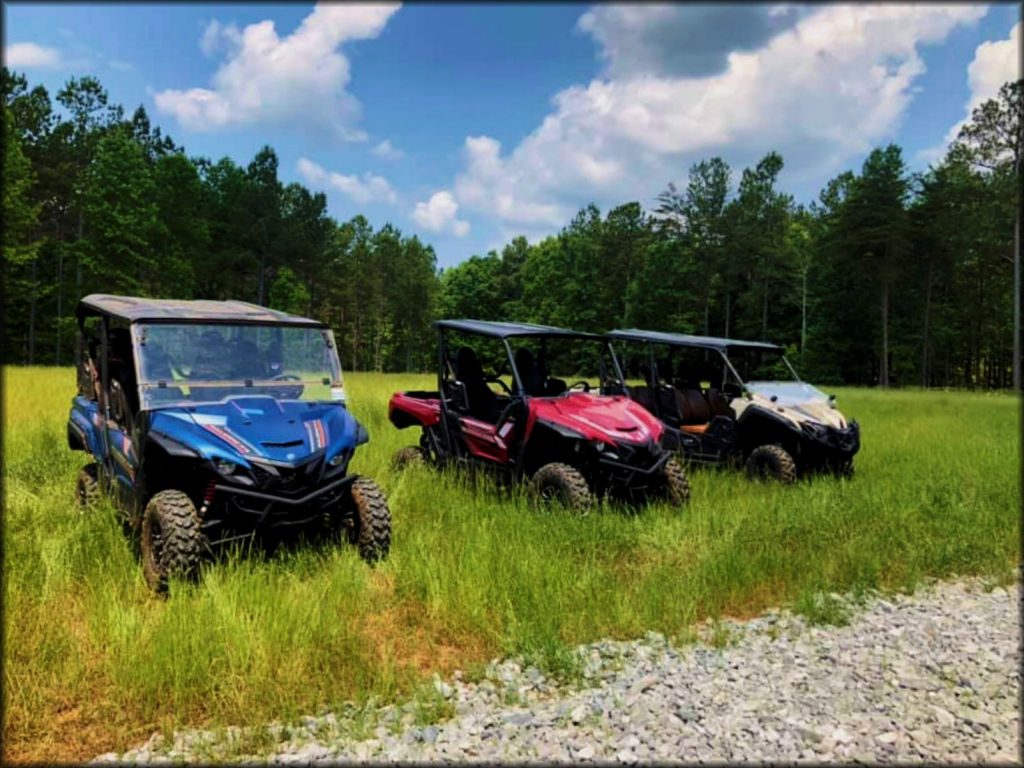 Three UTVs Parked in Tall Grass