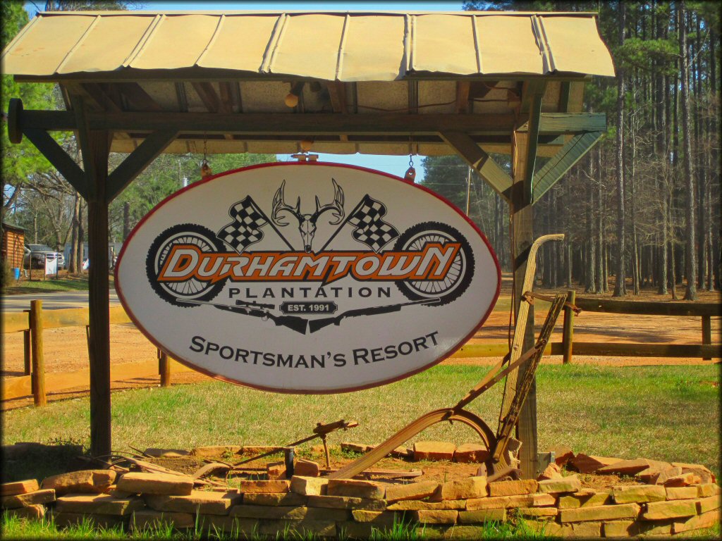 Close up photo of main entrance sign for Durhamtown Plantation.