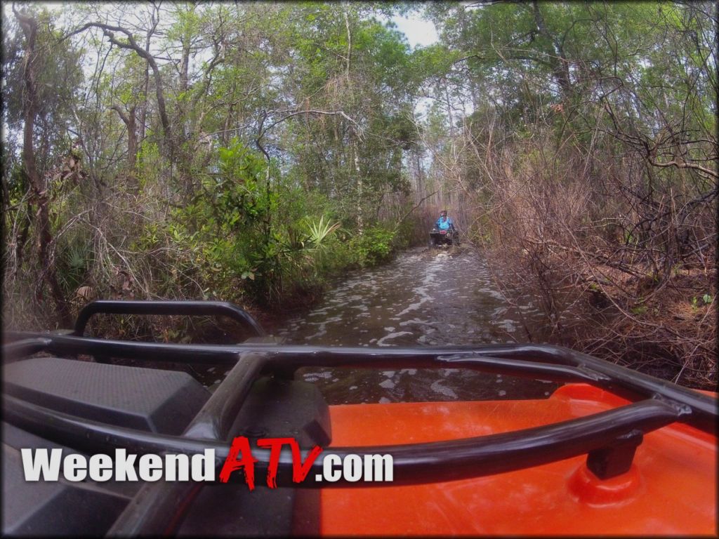 ATV going through water on the trail.