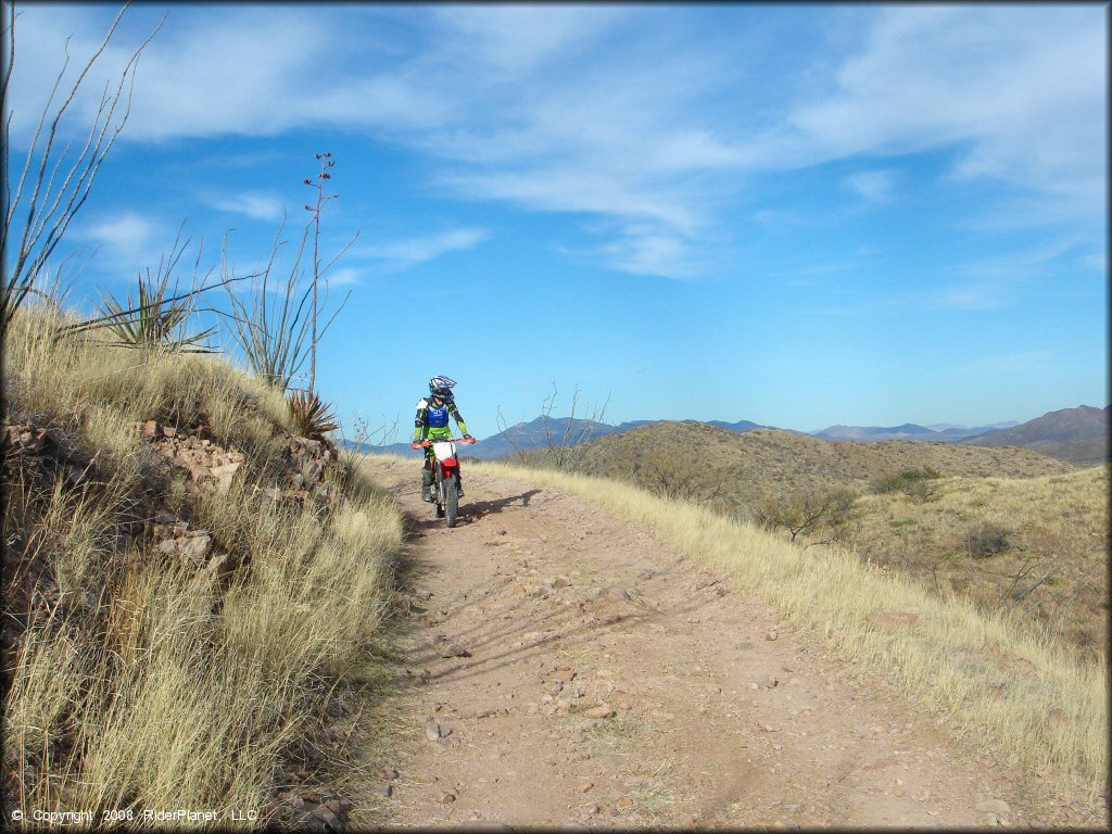 Girl riding a Honda CRF Dirt Bike at Santa Rita OHV Routes Trail