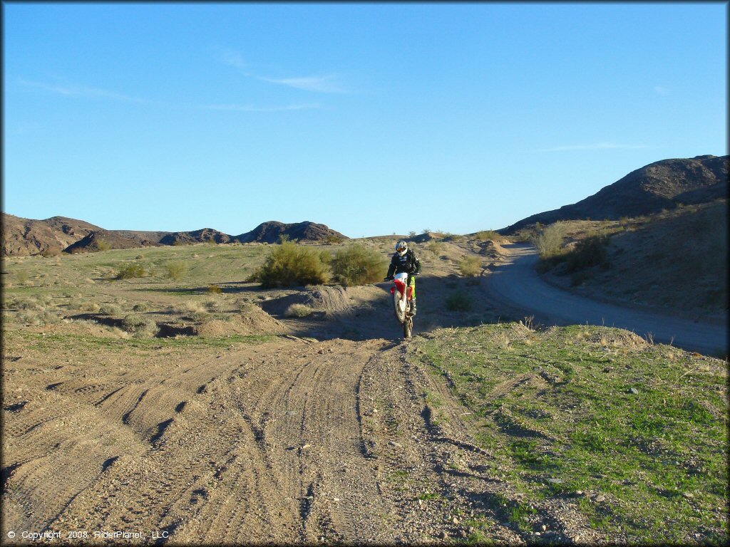 Honda CRF Motorbike popping a wheelie at Shea Pit and Osborne Wash Area Trail