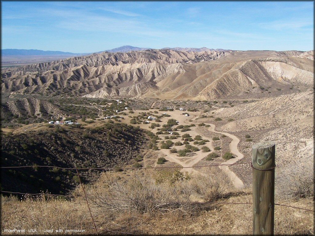 A scenic top down view of the of the RV campground and the ATV staging area.