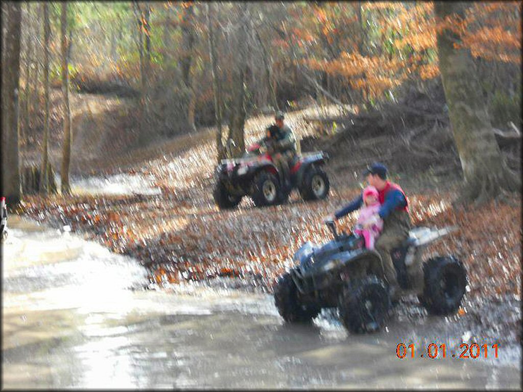 OHV crossing some water at Juderman's ATV Park Trail