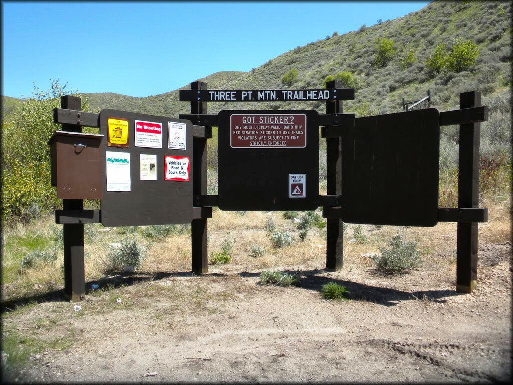 Forest Service informational kiosk at Three Point Mountain Trailhead,